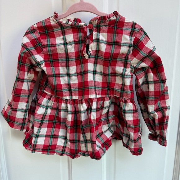 Cat & Jack 2T Red, White, Green Plaid Girls Holiday Christmas Long Sleeve Blouse - Picture 3 of 4